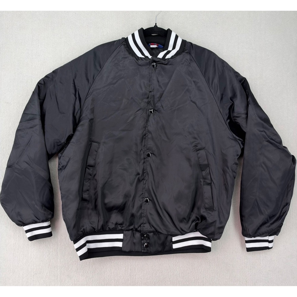 NWOT Vintage ASW Jackets USA Made Black Satin Varsity Bomber Jacket Men's M